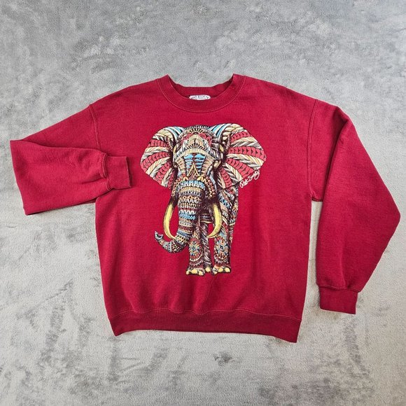 Riot Society Sweatshirt Womens Medium Red Tribal Elephant Casual Pullover - Picture 1 of 6
